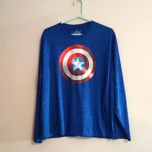 Marvel Avengers Captain America Men's XL long sleeve Blue Red White Shield top‎